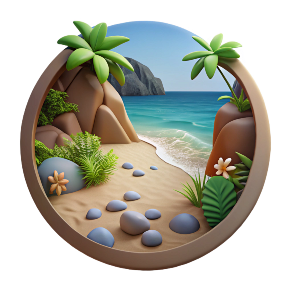 Serene Beach Cove 3D Render of Tropical Island Paradise png
