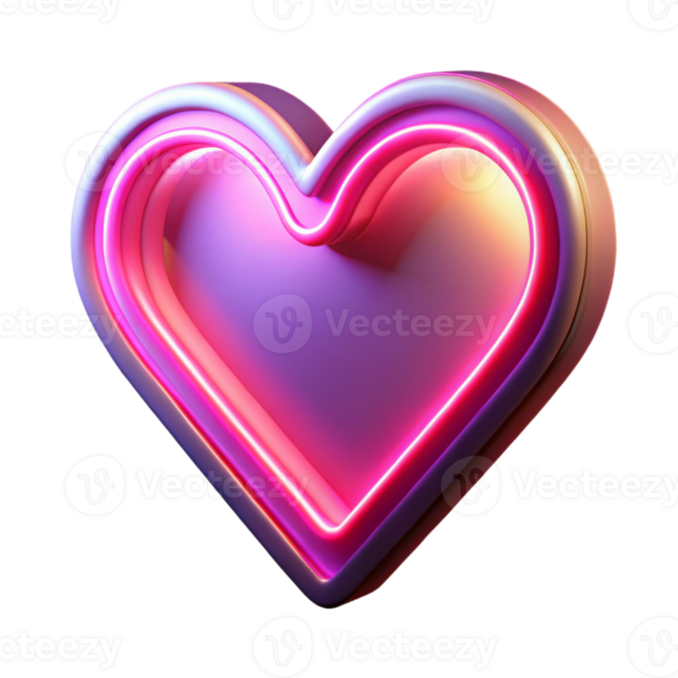 elegant vintage Neon Heart 3D Render genuine png