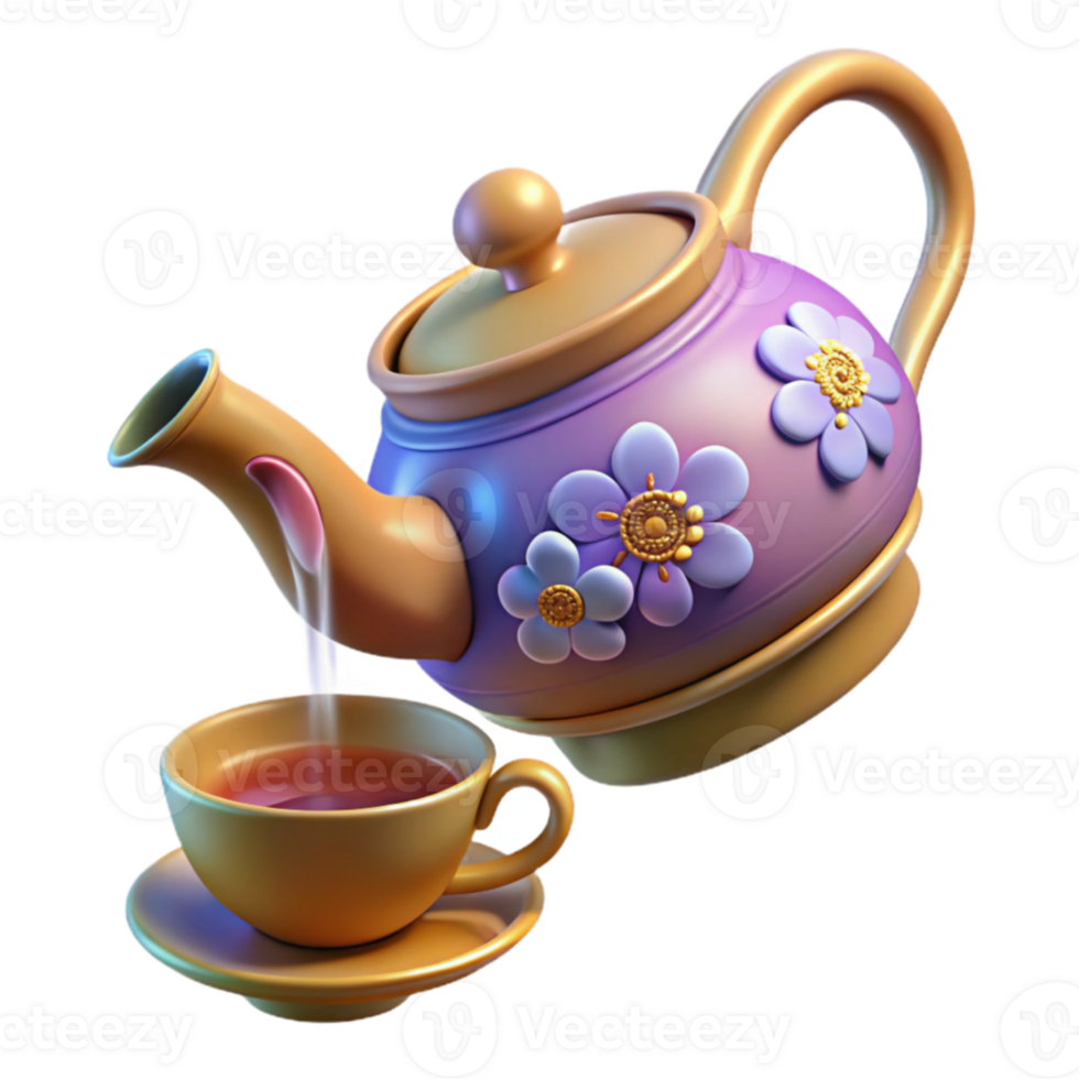 wonderful rustic Floral Teapot 3D Render original png