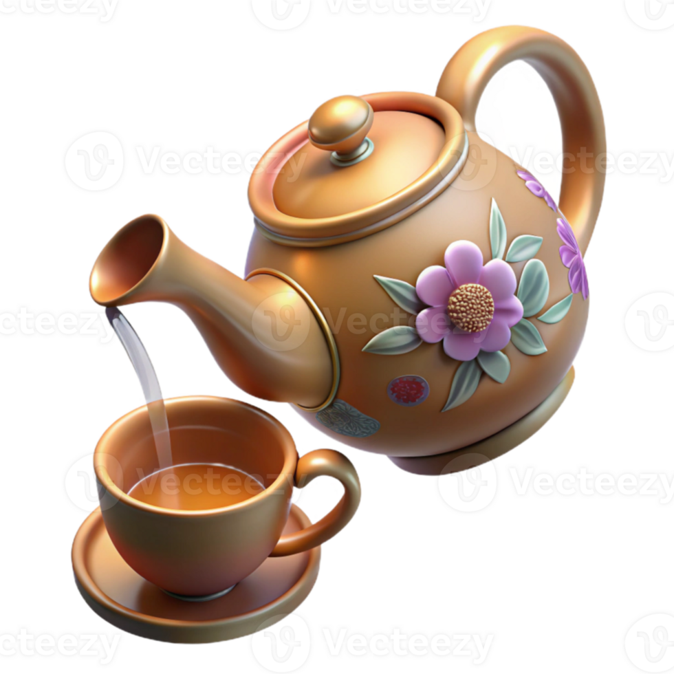 vibrant creative Floral Teapot and Cup 3D Render original png
