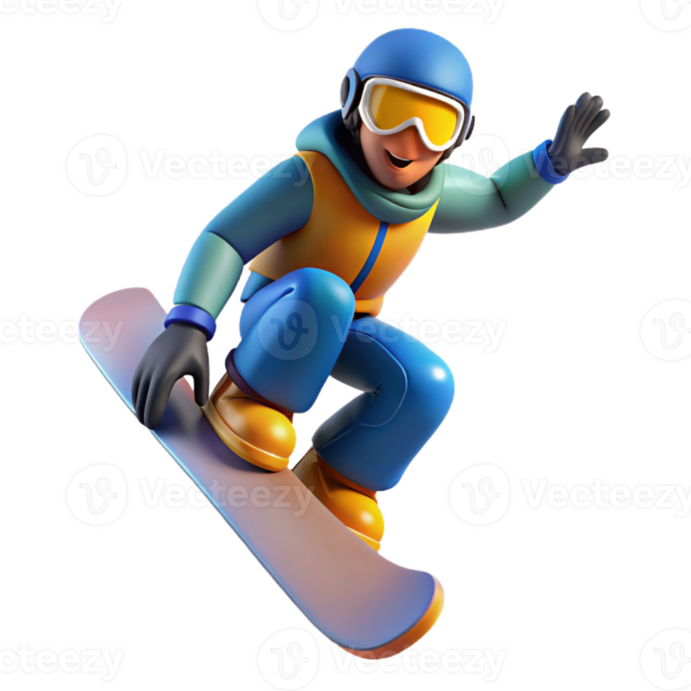 magnificent traditional 3D Cartoon Snowboarder Illustration high resolution png