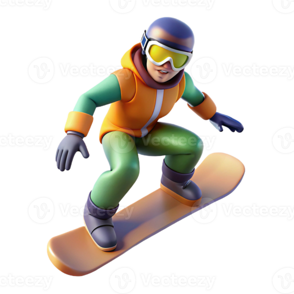 wonderful artistic 3D Illustration Snowboarder Action original png