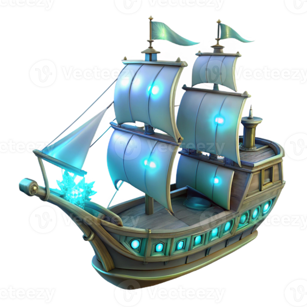 vibrant minimalist Enchanted Galleon 3D Render professional png