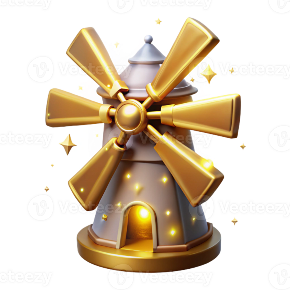 dramatic modern Golden Windmill 3D Render high resolution png