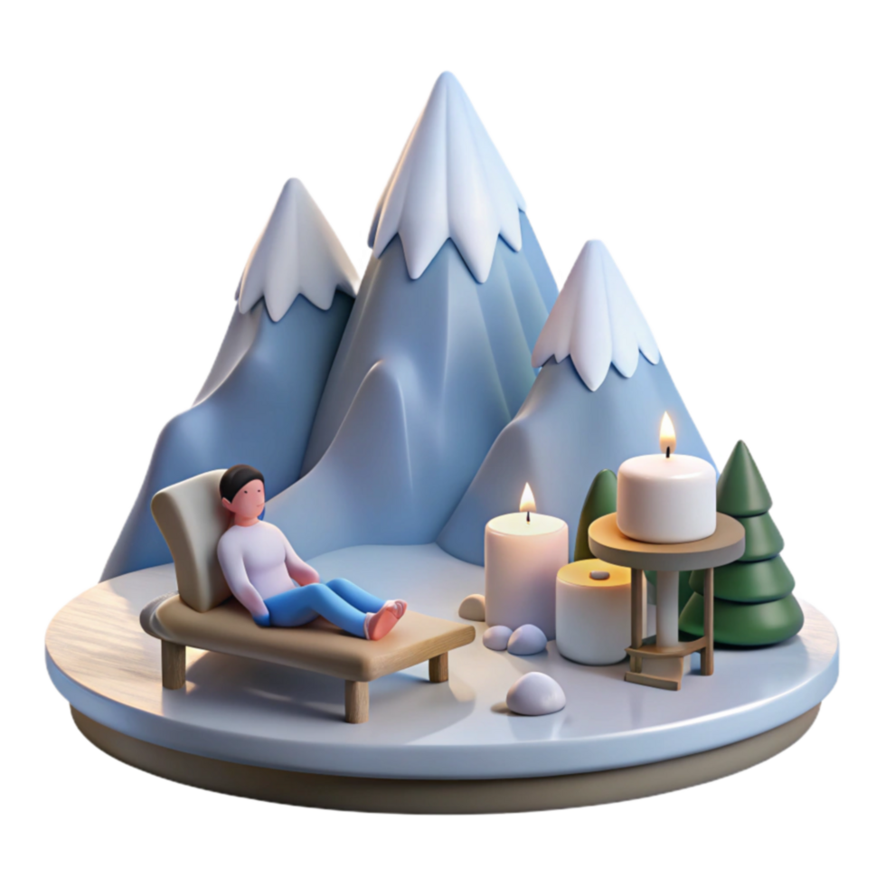 Relaxing Mountain Scenery with Lit Candles png