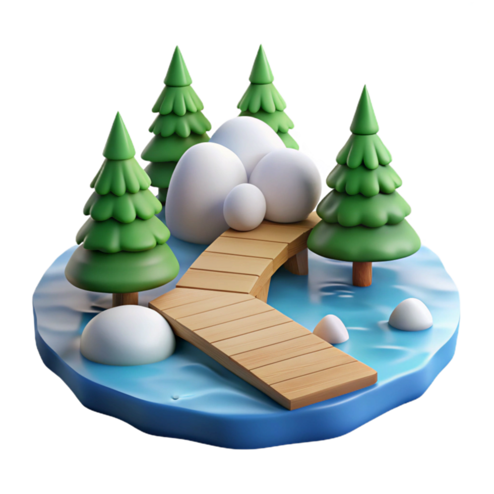 Winter Wonderland Wooden Bridge 3D Render png