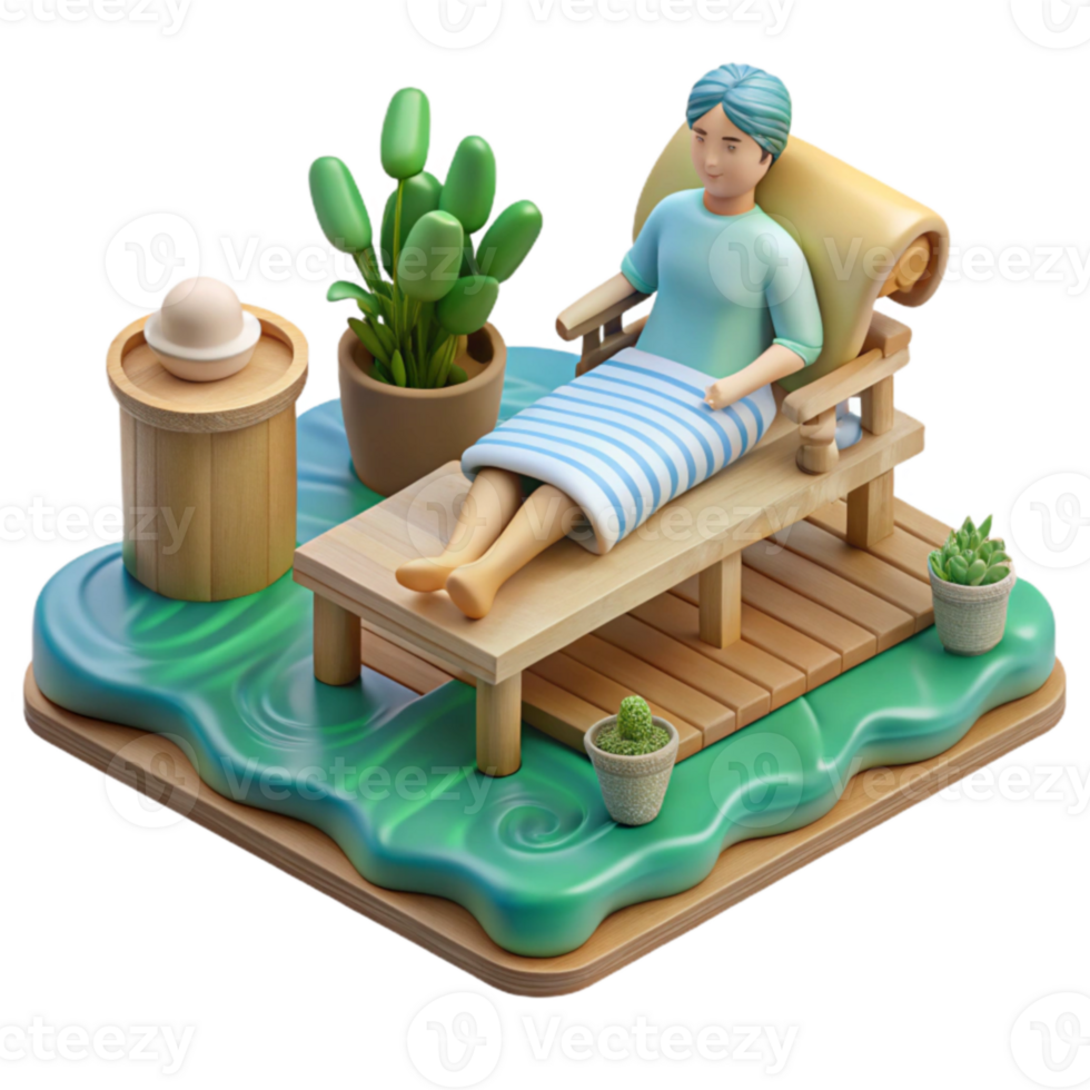 Relaxing Spa Day Tranquil Escape on Wooden Lounger png