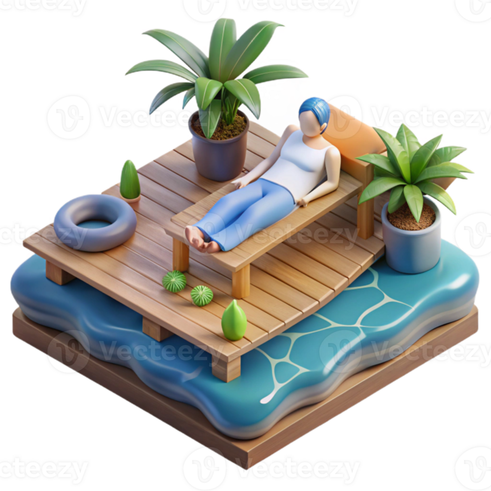 Relaxing Summer Deck Scene 3D Render png