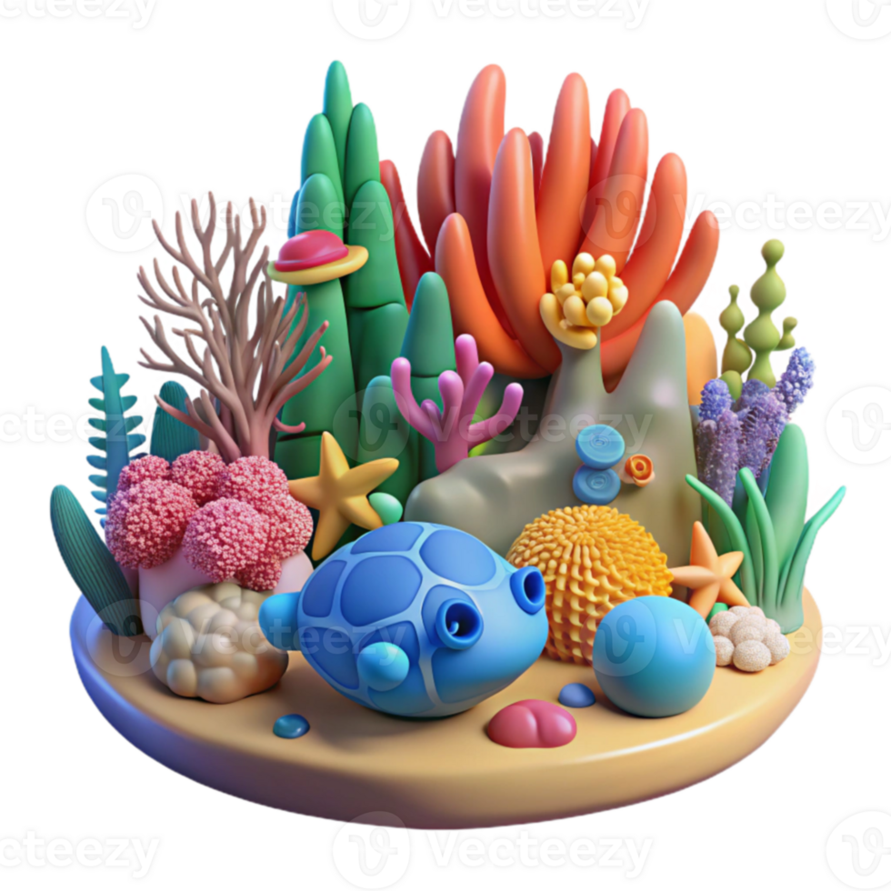 impressive modern Vibrant 3D Render of Underwater Scene with Turtle high quality png