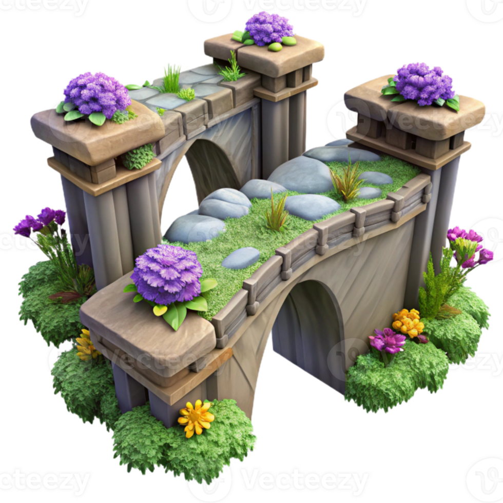 Enchanted Garden Bridge Stone Arch, Floral Decor png