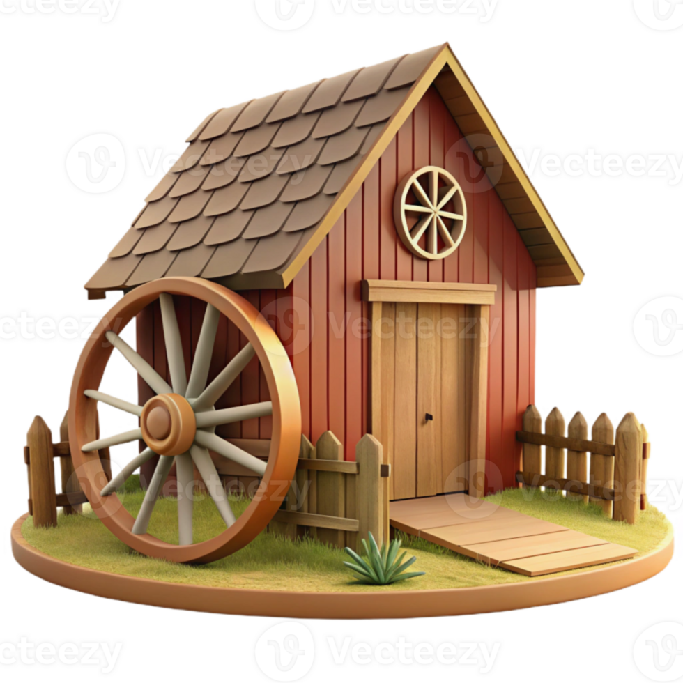 magnificent minimalist Cartoon Farm House 3D Render authentic png