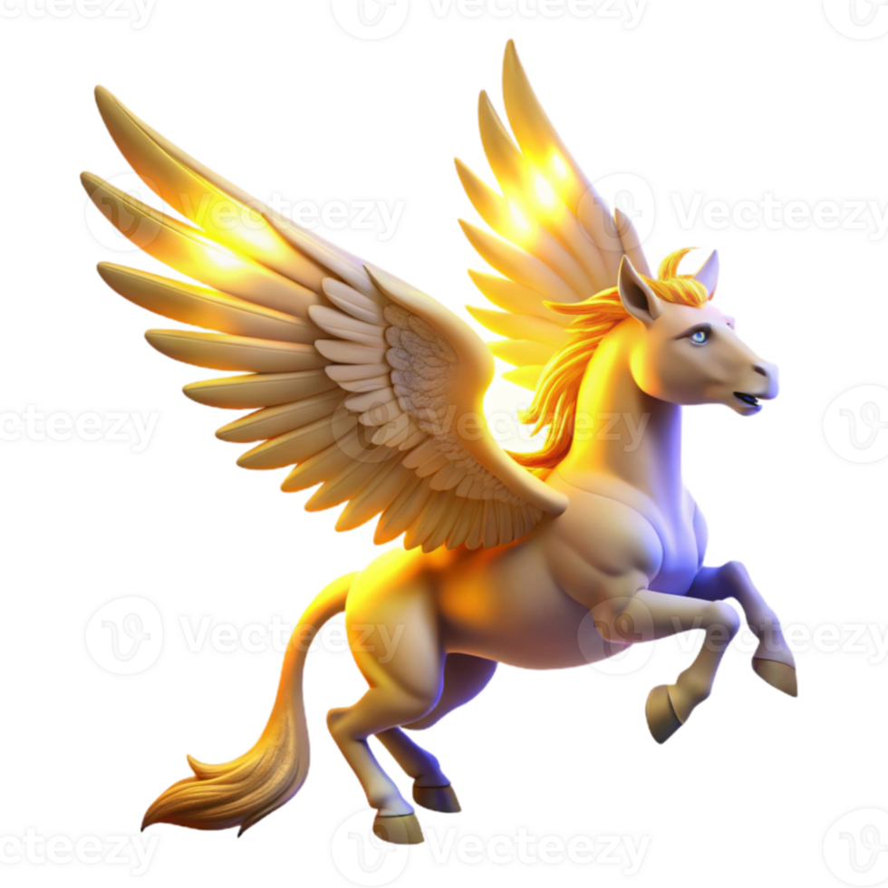 serene modern Golden Pegasus 3D Illustration detailed png