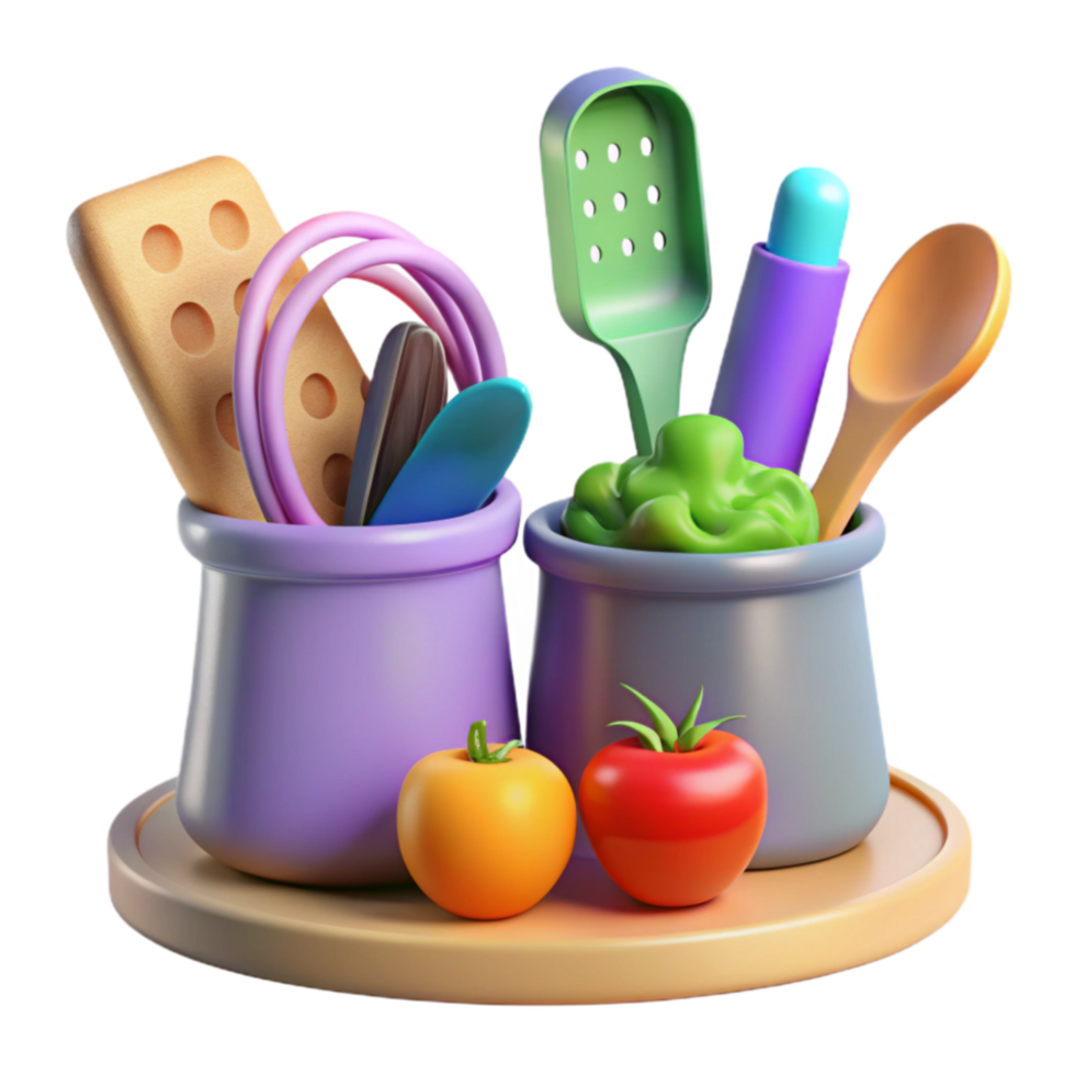 Colorful Kitchen Utensil Holders with Produce png