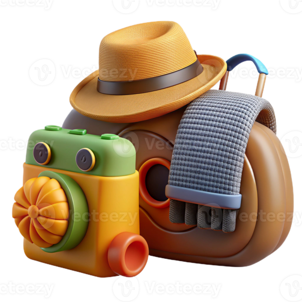 Summer Travel Essentials Hat, Bag, Camera png