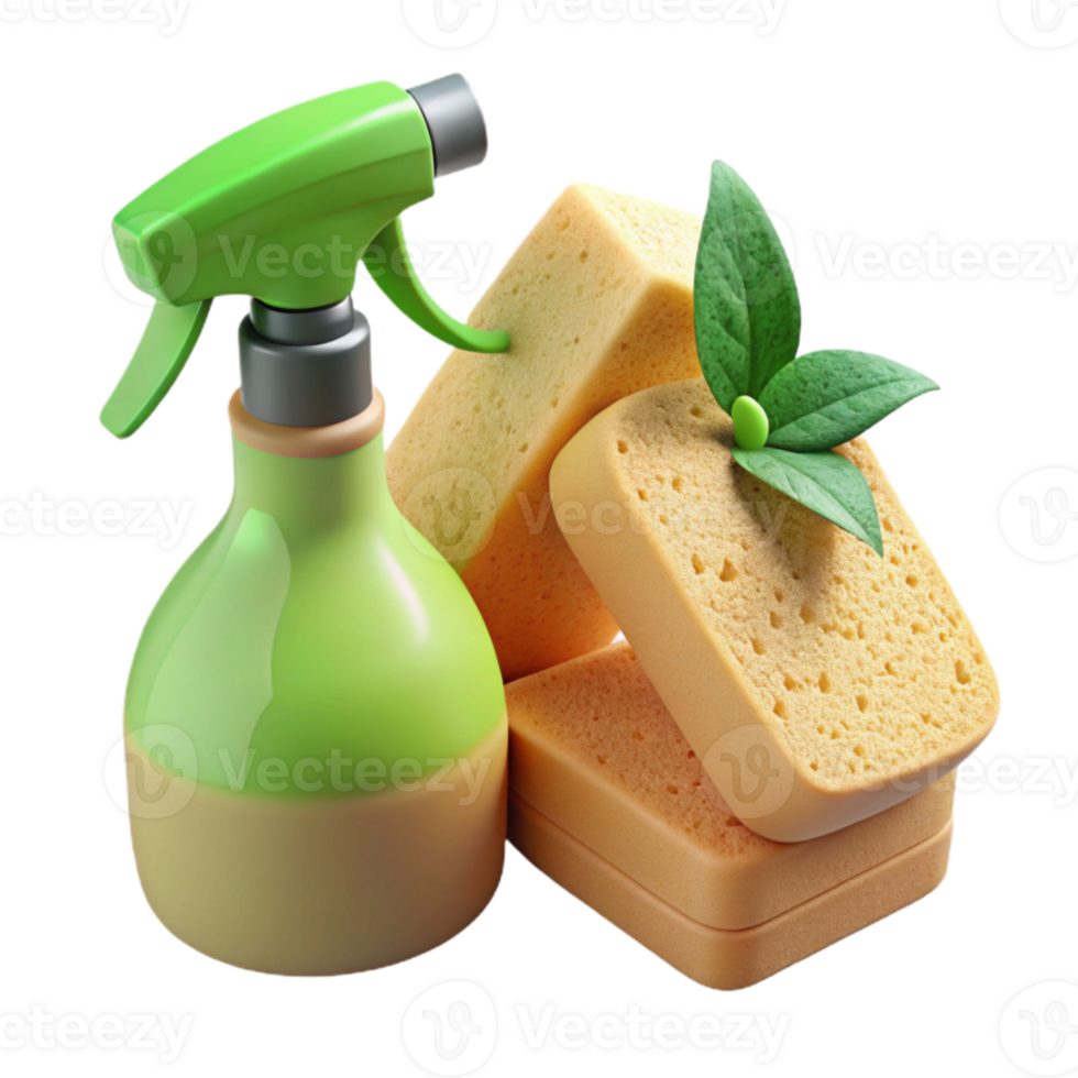 Eco-Friendly Cleaning Sponges and Spray Bottle png