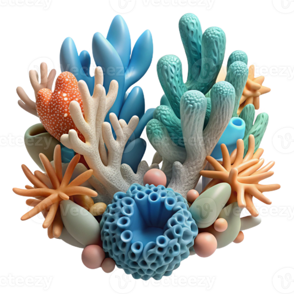 Vibrant 3D Coral Reef Ocean Scene png