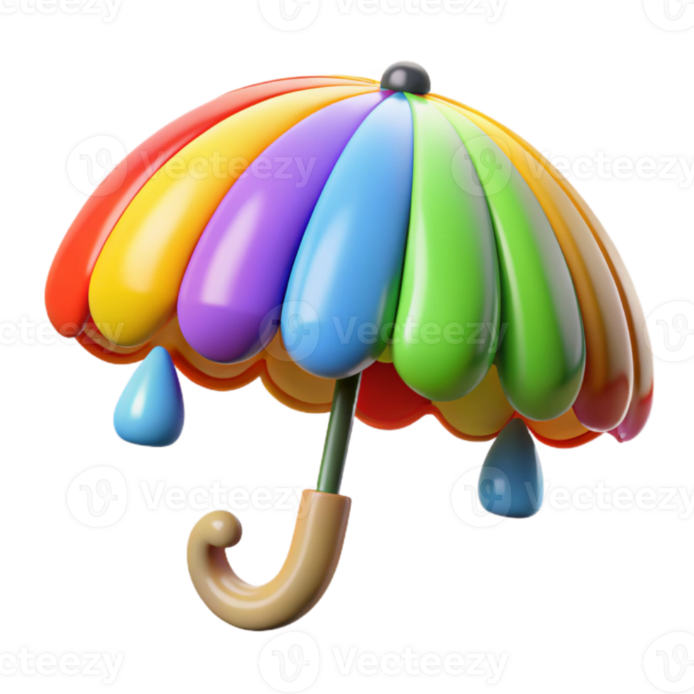 vibrant rustic Rainbow Umbrella 3D Render original png
