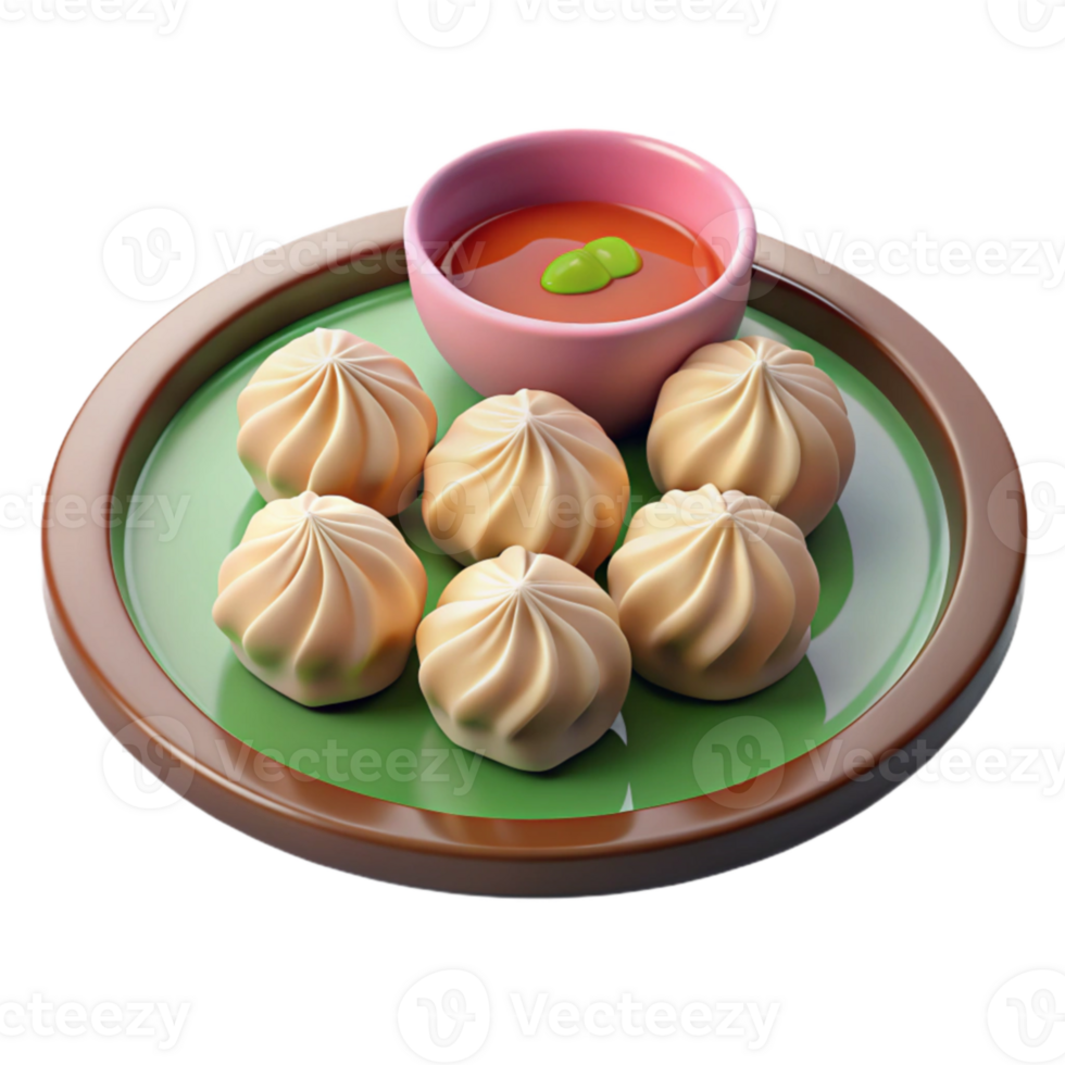 wonderful creative 3D Render of Steamed Buns and Dipping Sauce authentic png