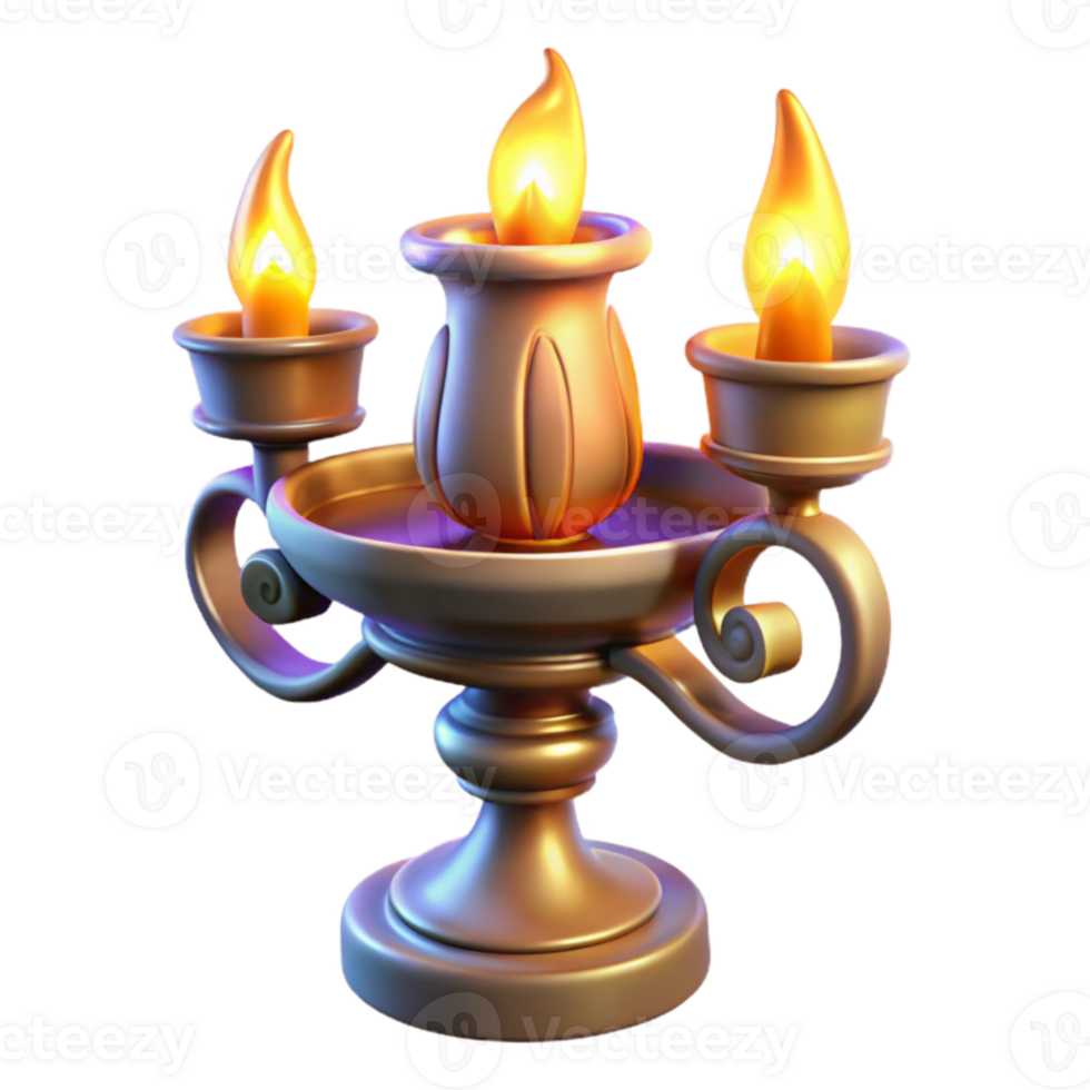 dramatic minimalist Golden Candlestick 3D Render 4K png