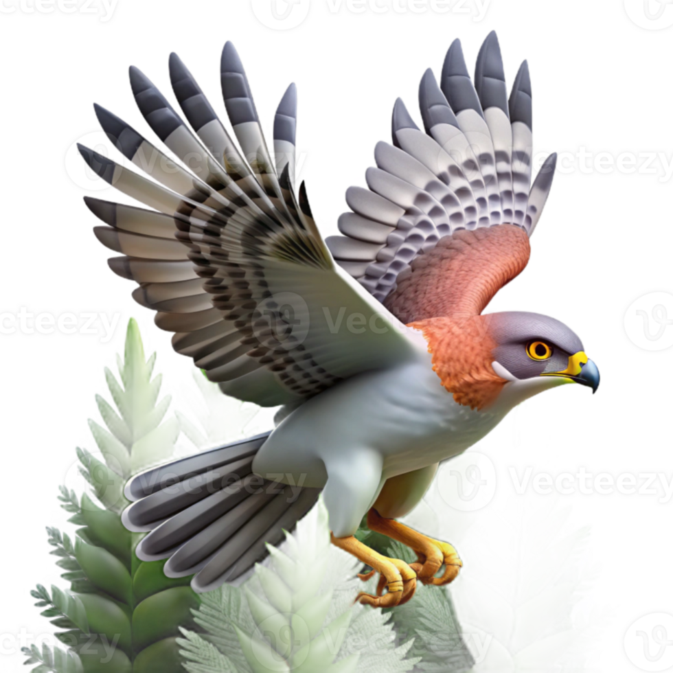 Majestic Hawk in Flight Avian Beauty Amidst Lush Greenery png