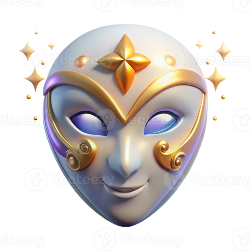 dramatic traditional Smiling 3D Mask, Golden Accents, Magical Sparkle genuine png