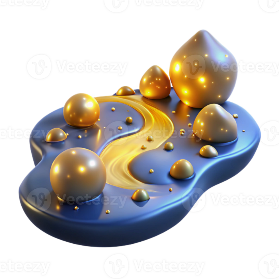 elegant creative Abstract 3D Render Golden Liquid and Blue Surface exclusive png