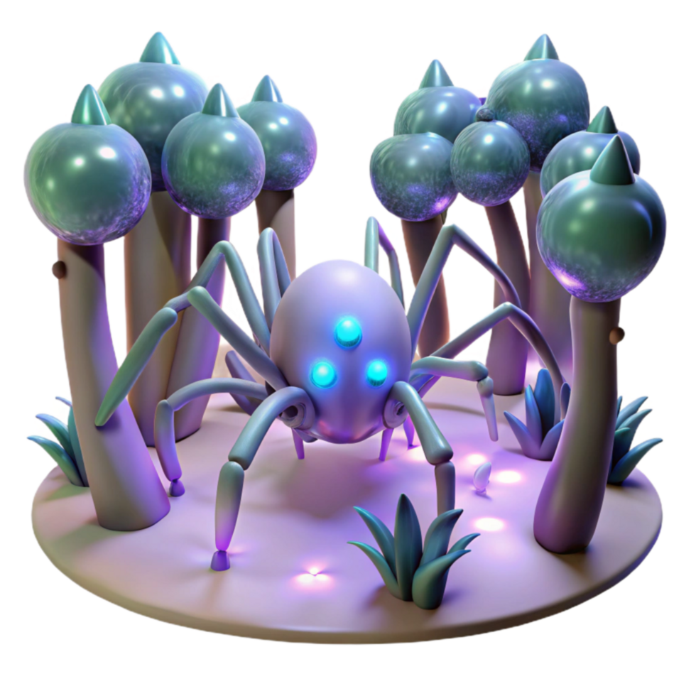 Cybernetic Arachnid in Glowing Grove png