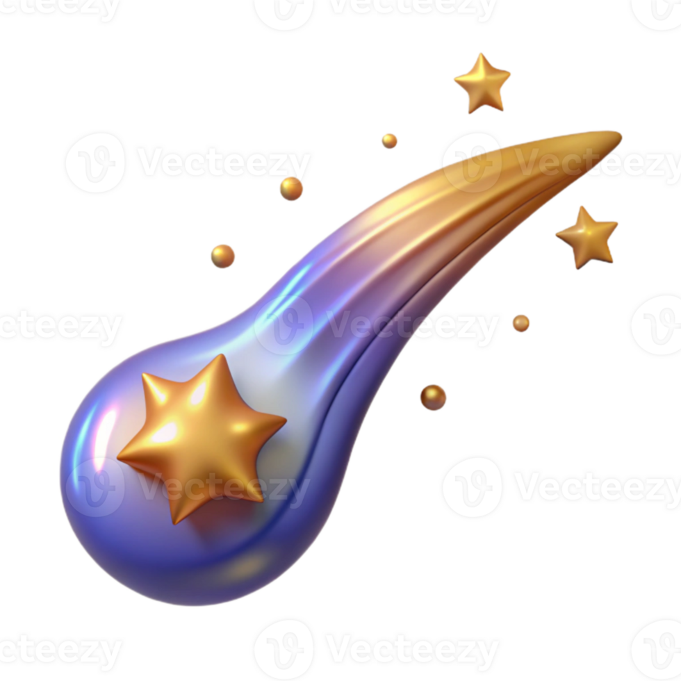 Shiny Comet with Stars 3D Render png