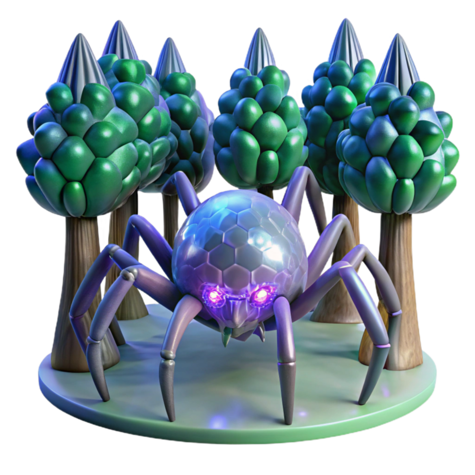 Hexagonal Spider in a Glowing Forest png