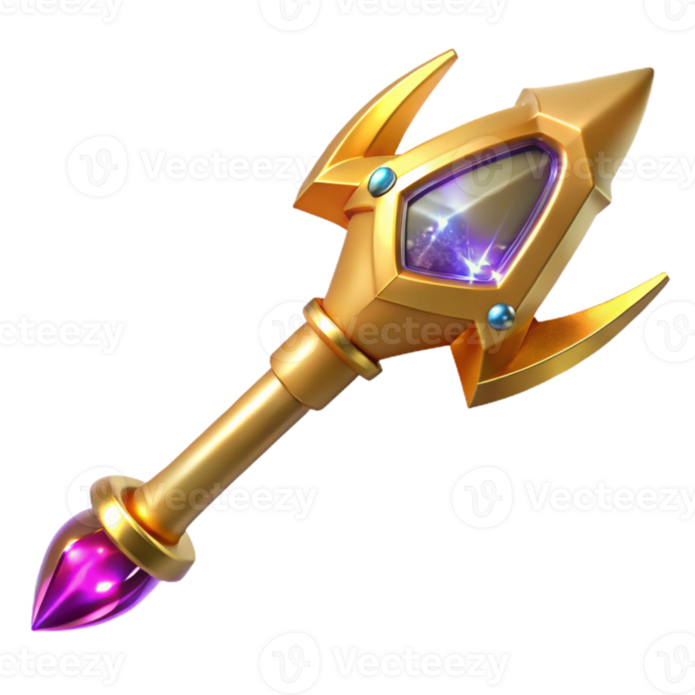 Golden Scepter with Purple Gem Magical Artifact png
