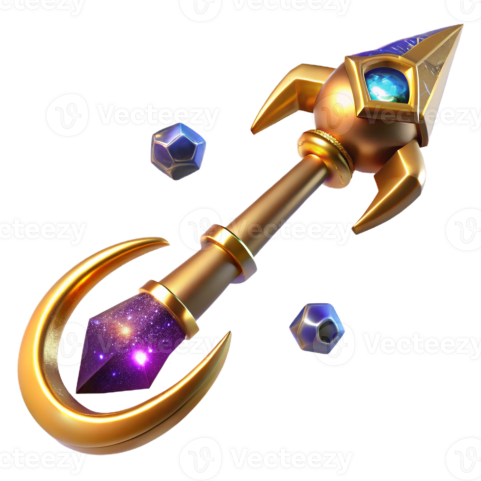 Celestial Staff Magical Crescent Cosmic Gem png