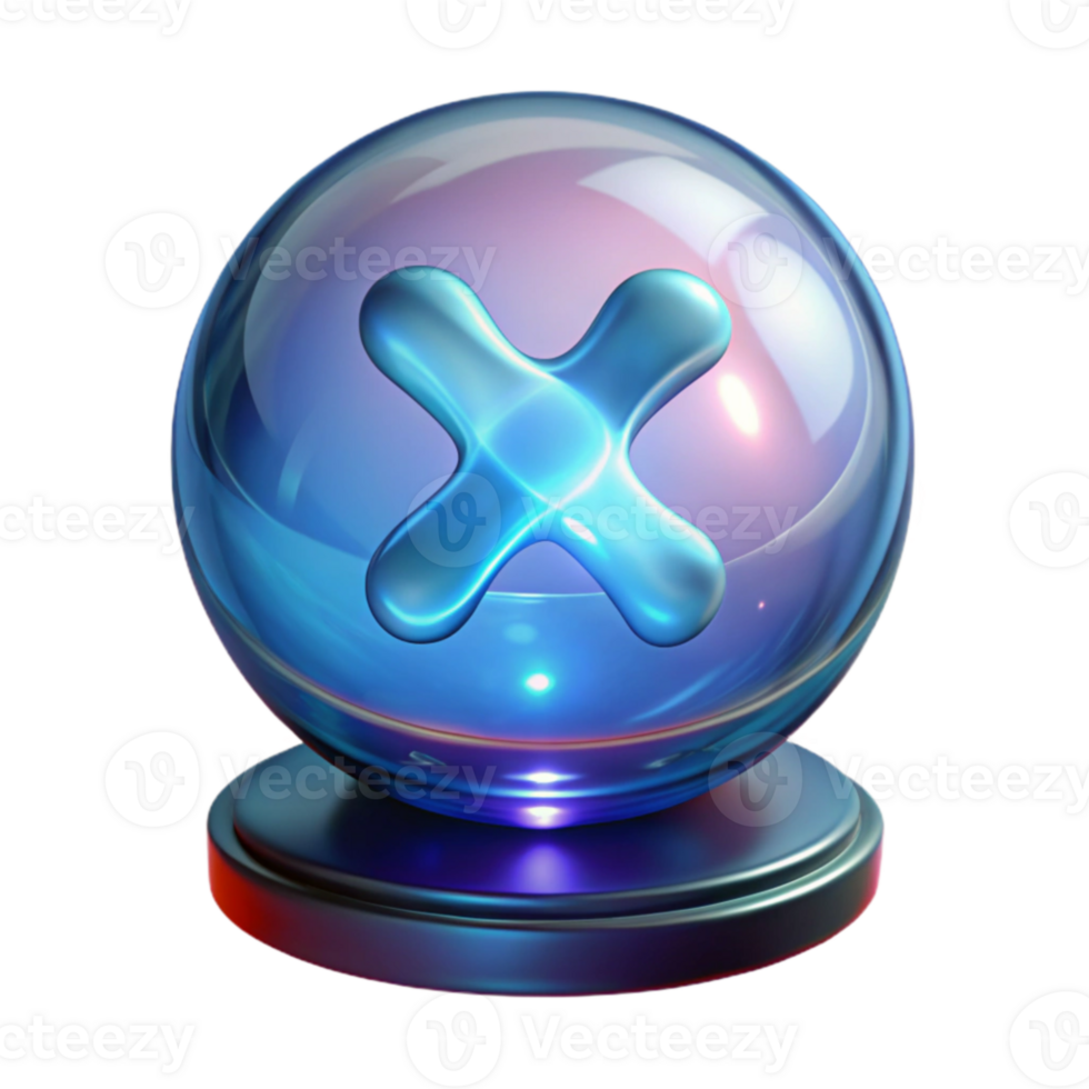 3D Glass Orb with X Symbol Cancellation, Rejection, or Decision Concept png