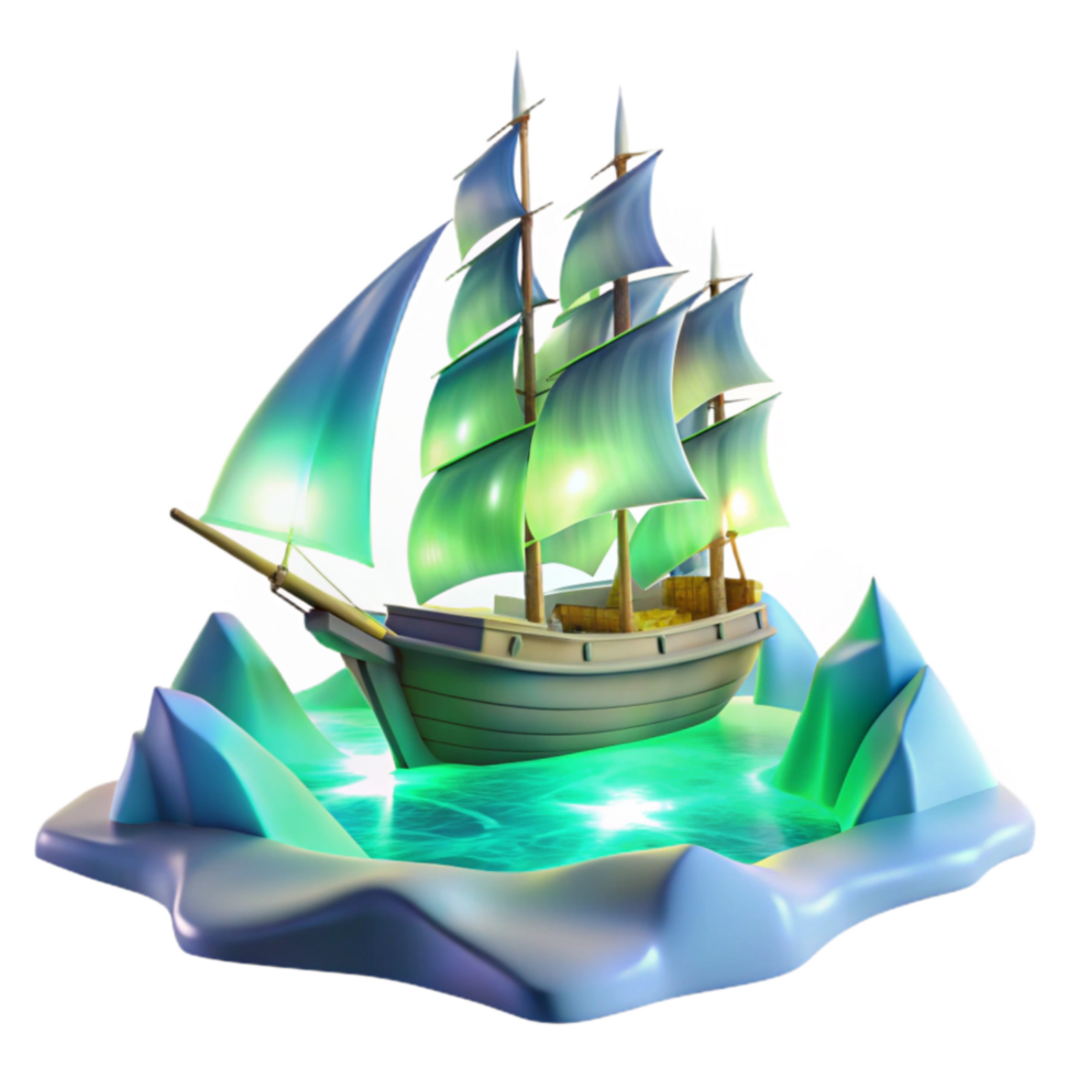 Glowing Galleon on Icy Waters png