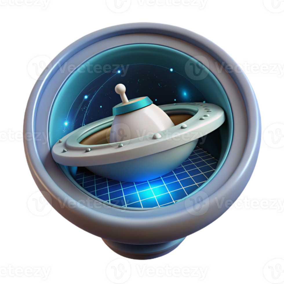 Futuristic Spaceship in Rotating Orb 3D Render png