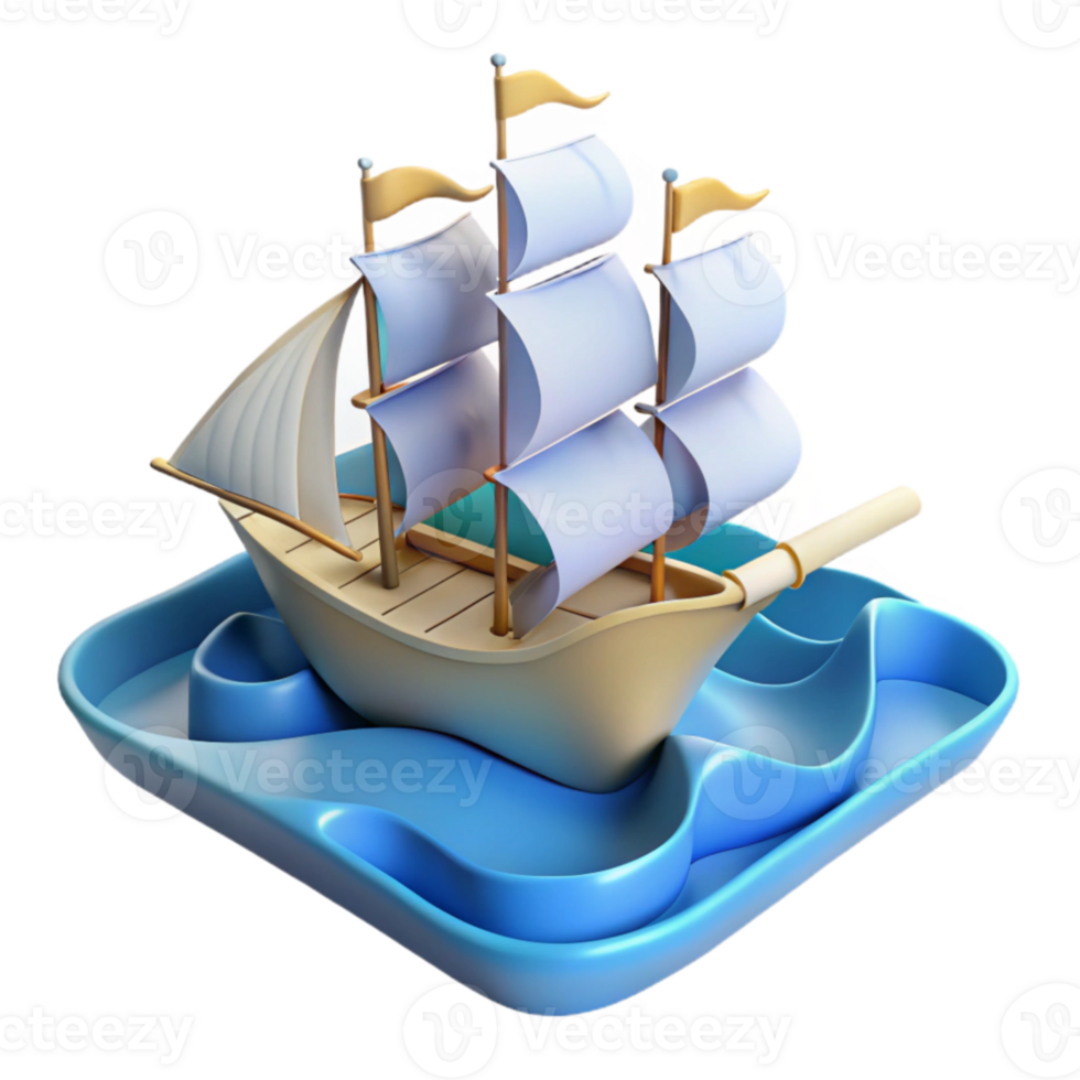 Sailing Ship on Calm Waters A 3D Render png