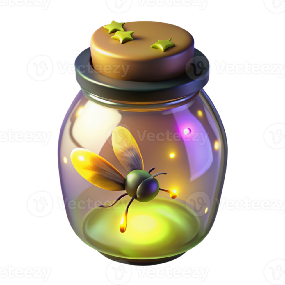 wonderful artistic Glowing Firefly in Jar 3D Render premium png