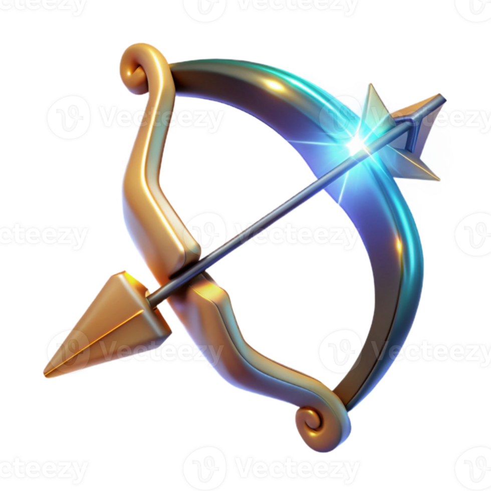 beautiful minimalist 3D Render Golden Bow and Arrow genuine png