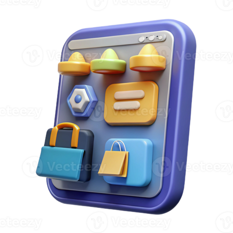 Mobile Shopping App Interface Design 3D Icons and UI Elements png
