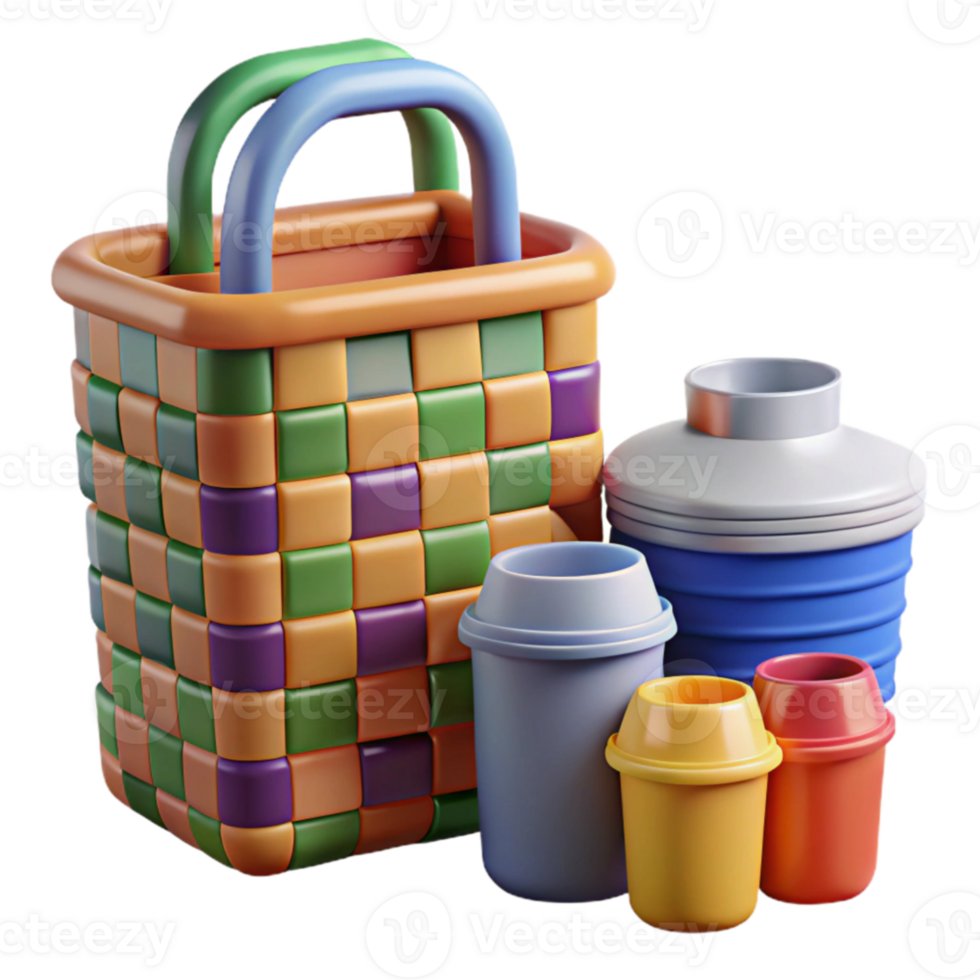 Colorful Picnic Basket with Cups and Containers png