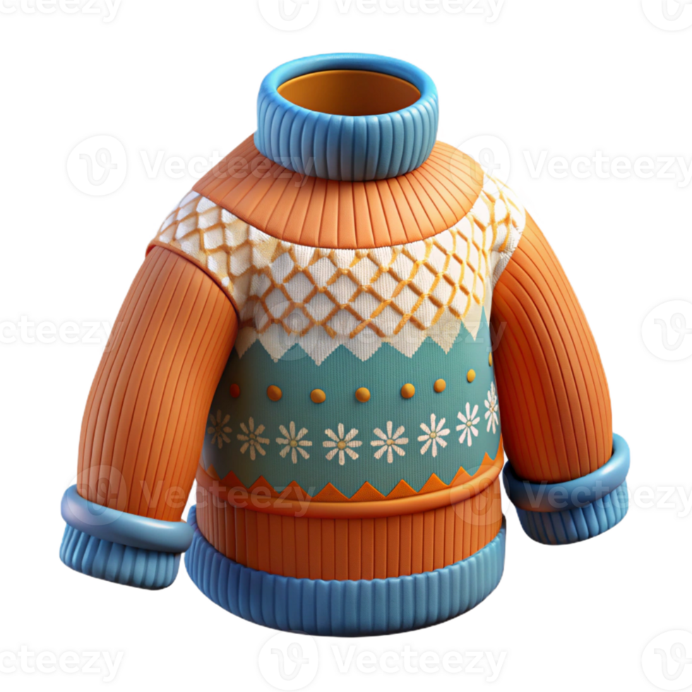 dramatic traditional 3D Render Orange Knit Sweater Illustration 4K png