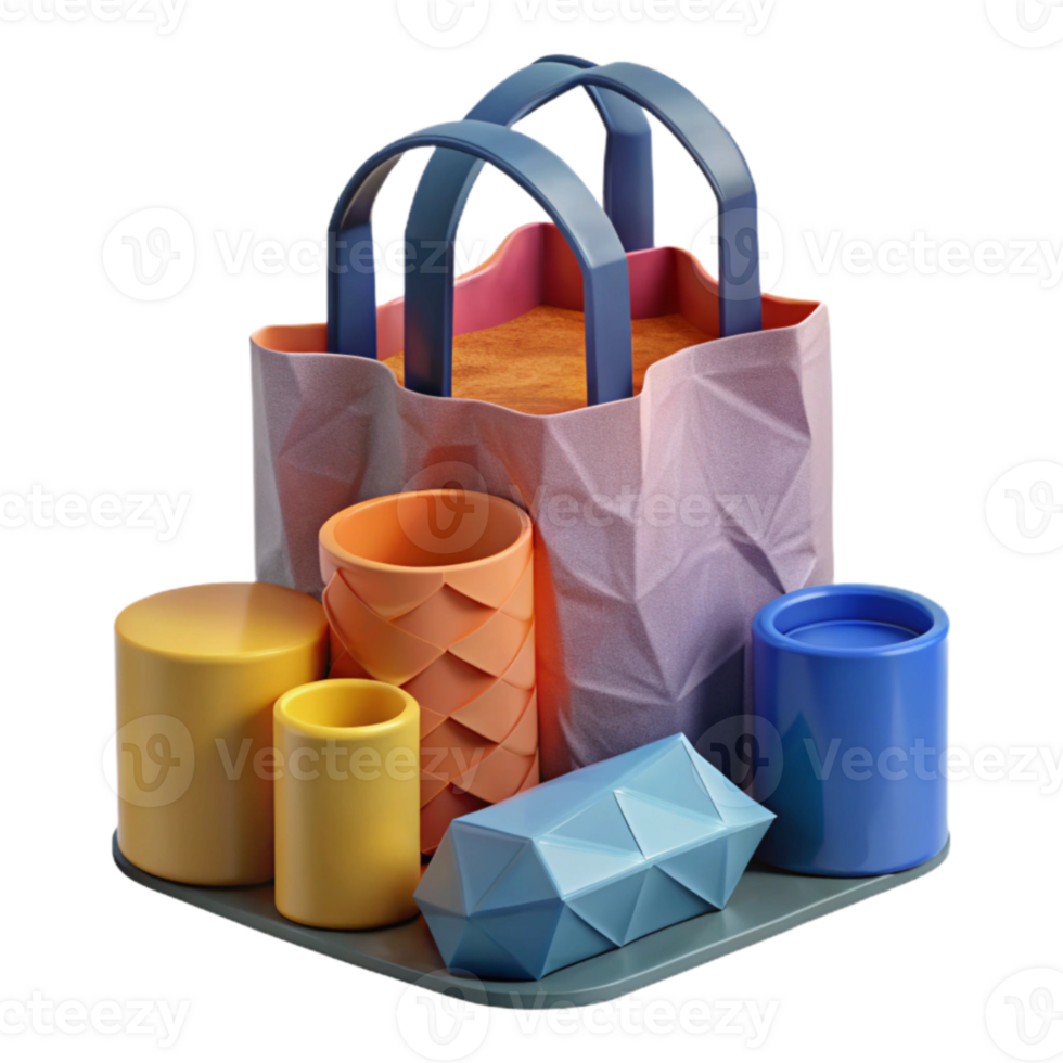 Colorful Geometric Desk Organizer with Shopping Bag png