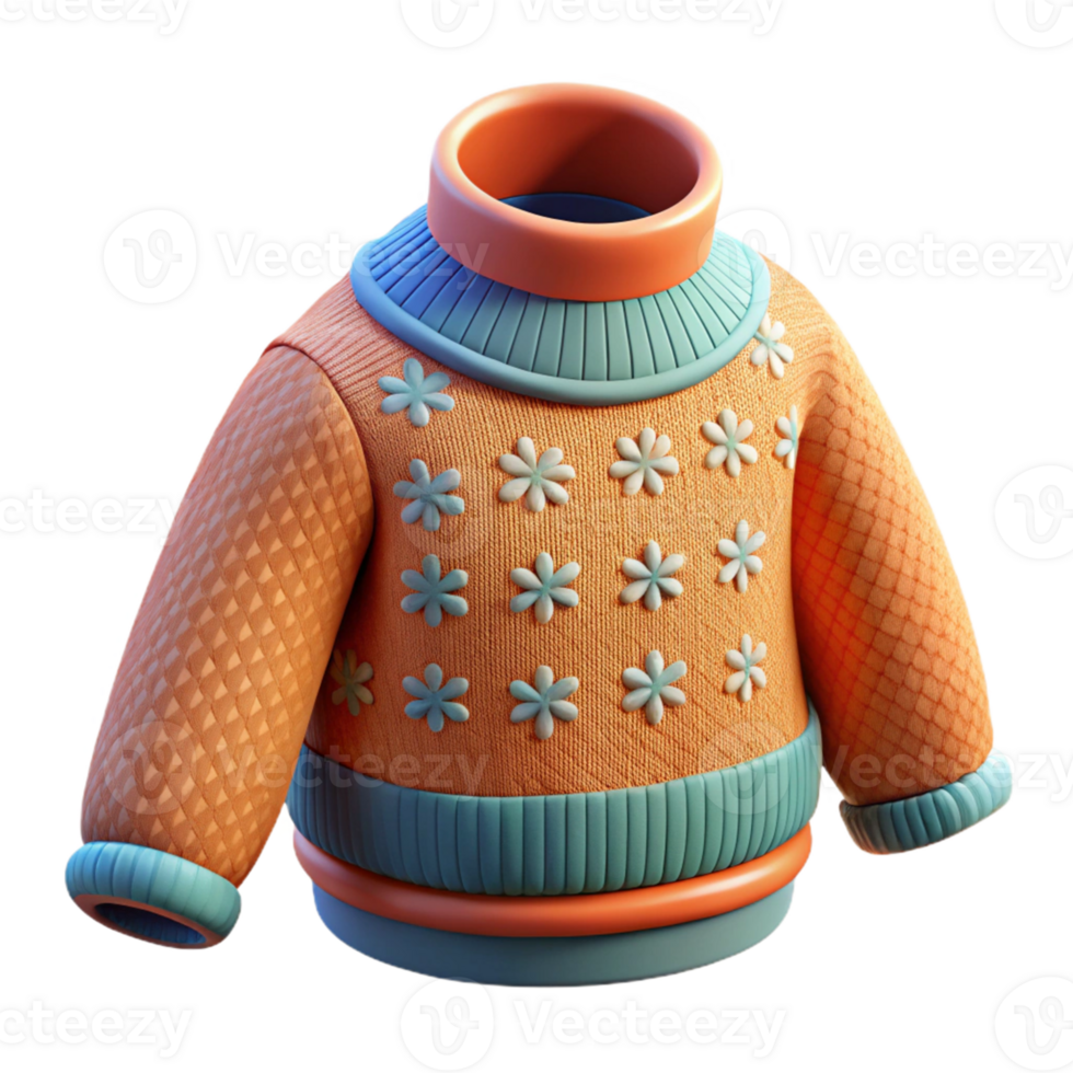 dramatic traditional 3D Render Orange Knit Sweater Illustration authentic png