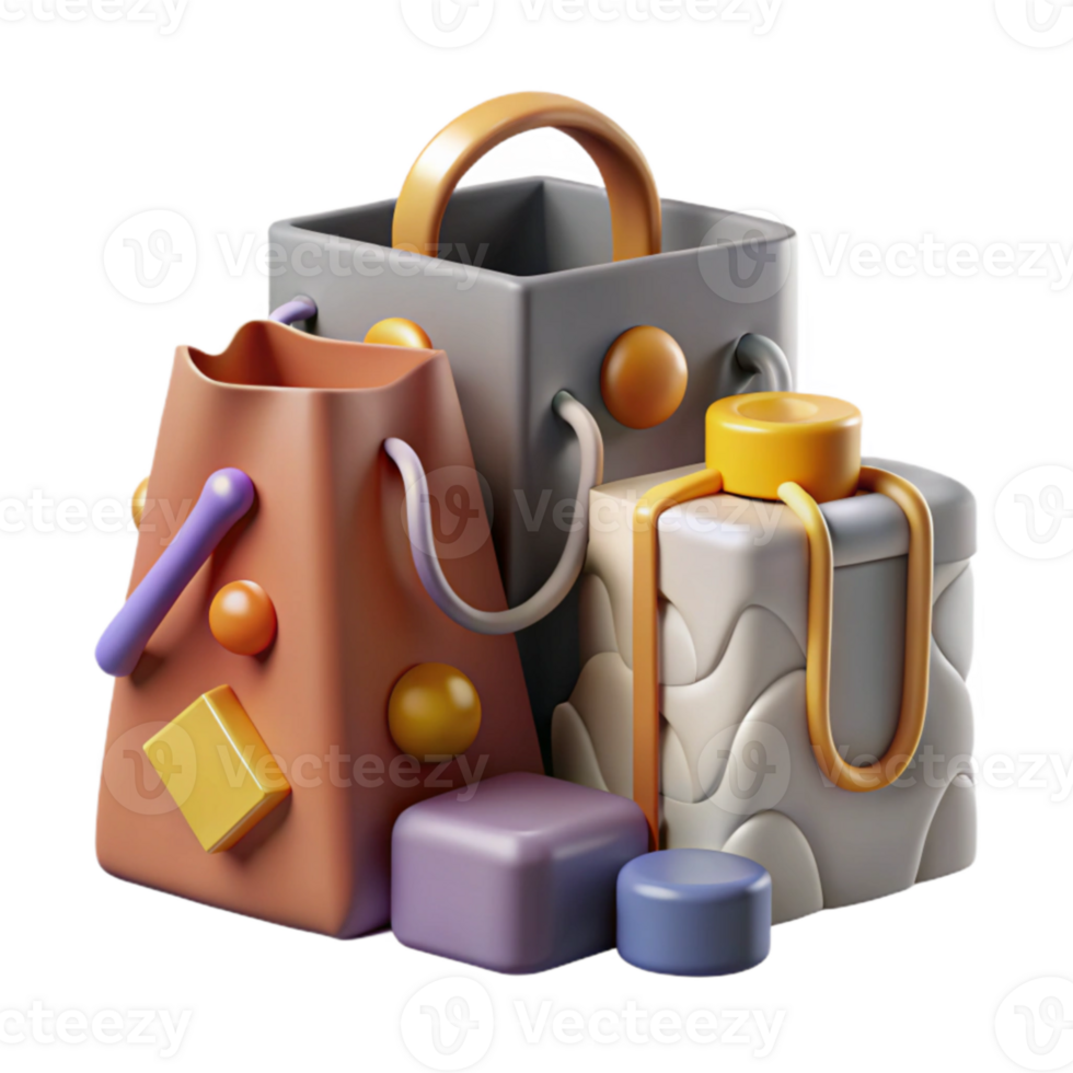 3D Render of Colorful Gift Bags and Boxes png