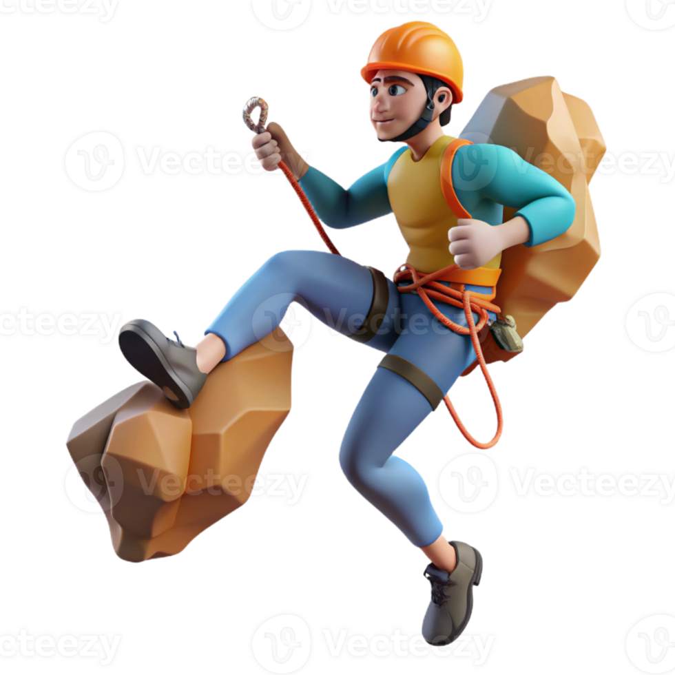 vibrant modern 3D Illustration Climber Scaling Rocks high resolution png