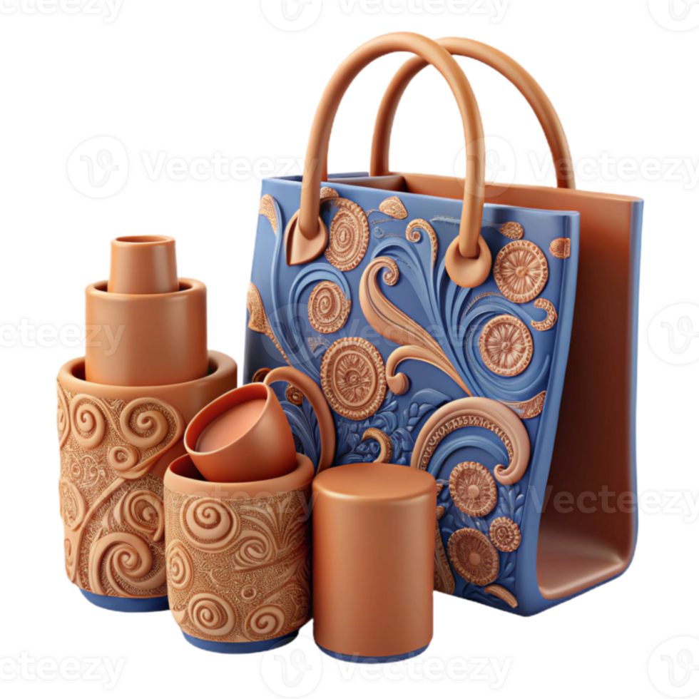Ornate Decorative Containers Handbag Set png