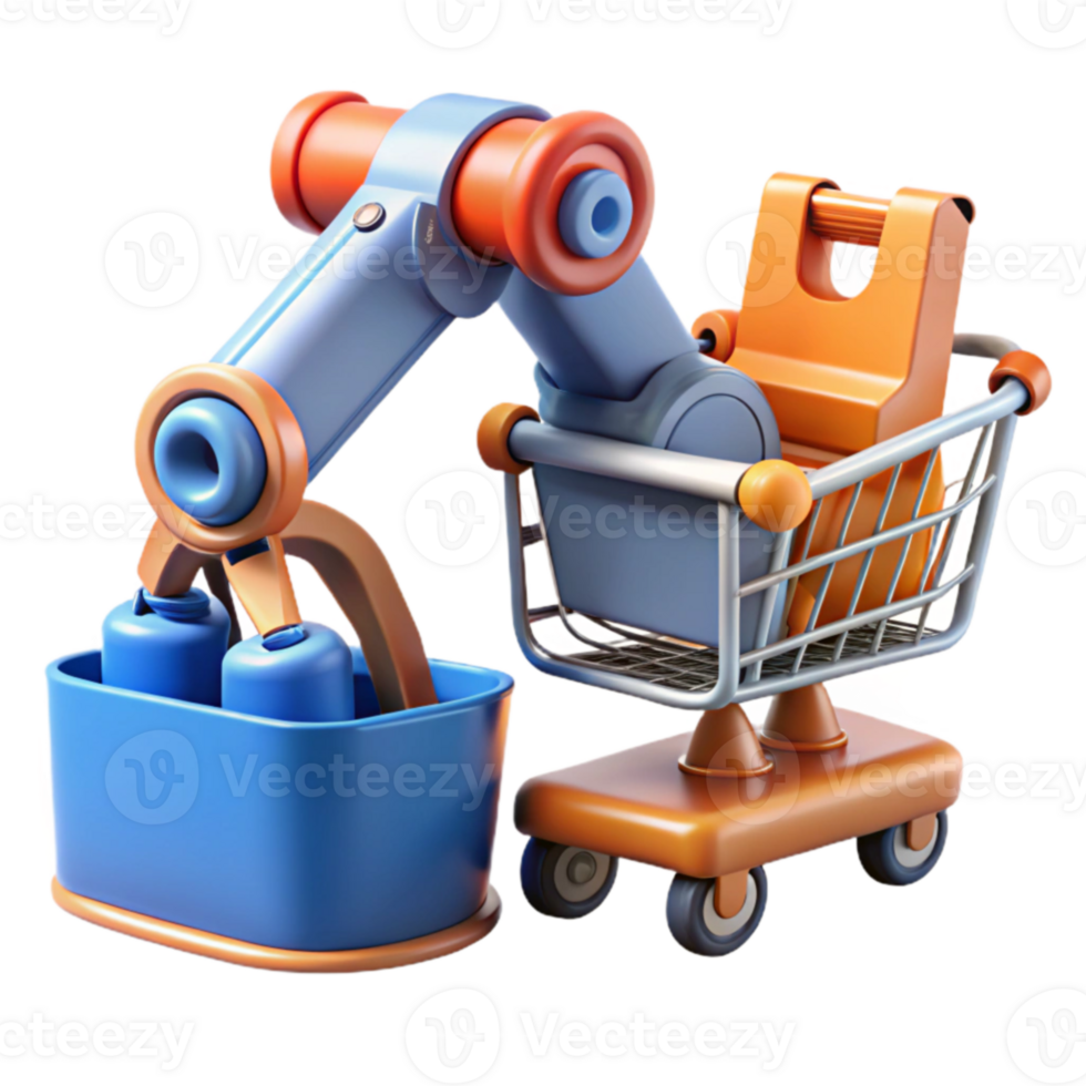 Automated Shopping Cart System Robotic Arm, Efficient Grocery Delivery png