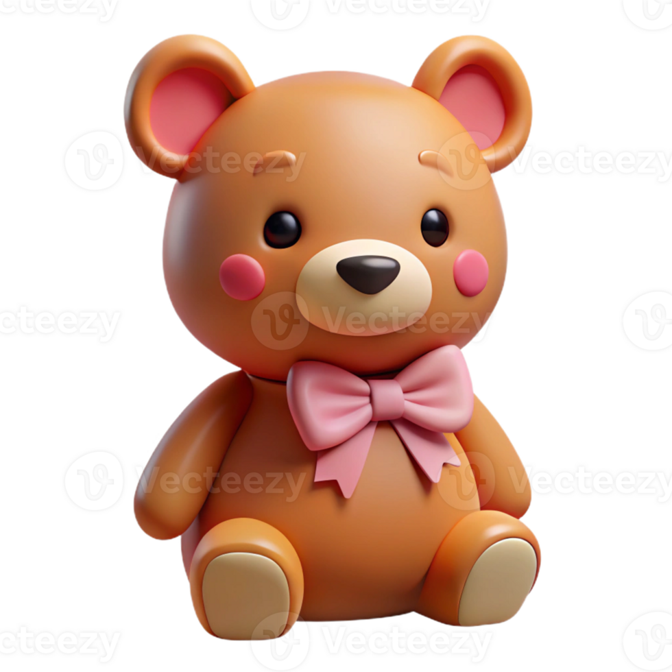 dramatic artistic Cute 3D Render of a Brown Teddy Bear with Pink Bow 4K png