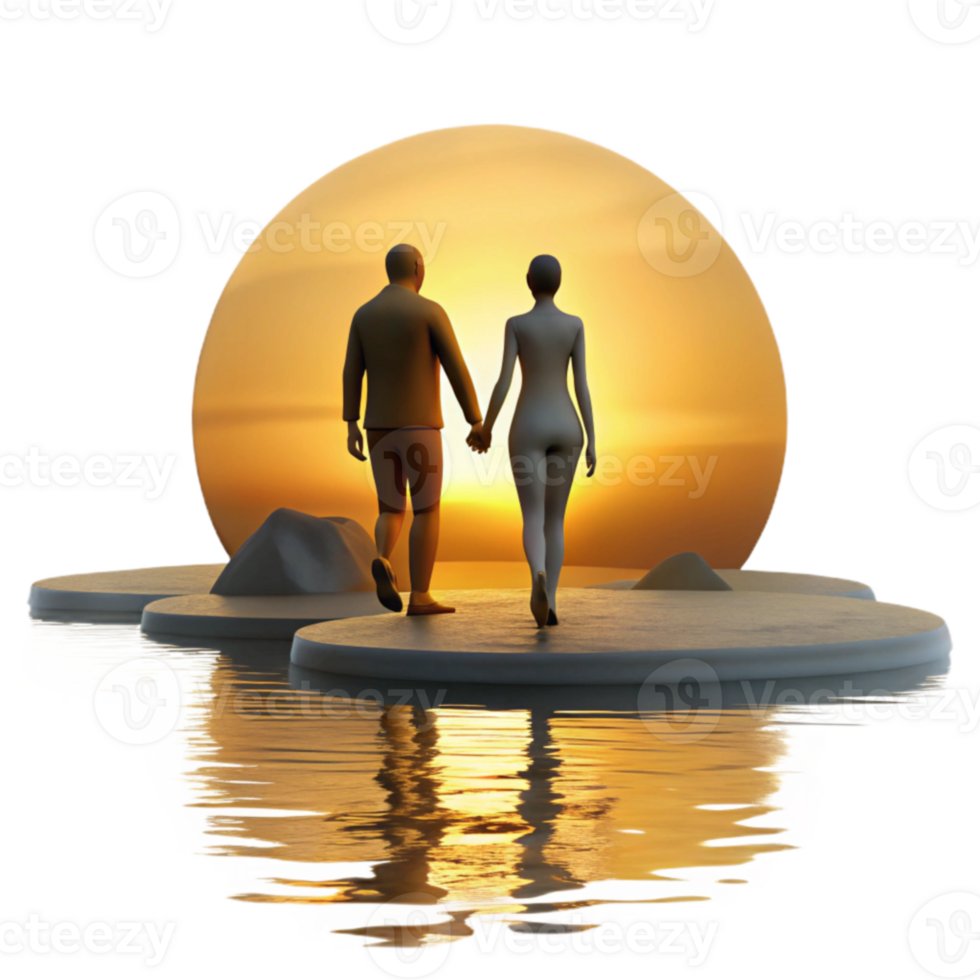 Sunset Stroll Couple Walking Towards the Horizon png