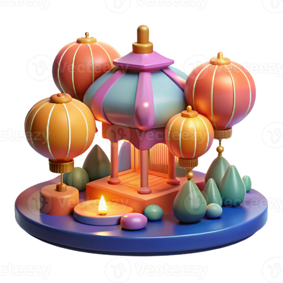 vibrant modern 3D Render of Festive Pavilion with Lanterns premium png