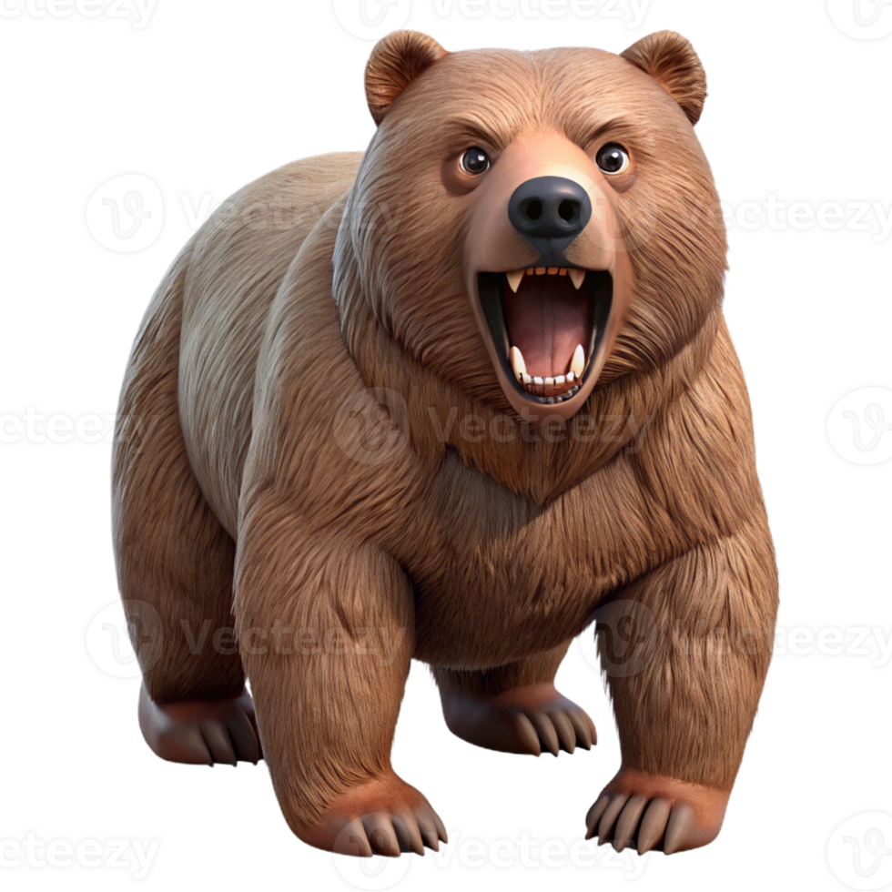 magnificent minimalist Roaring Grizzly Bear 3D Render professional png